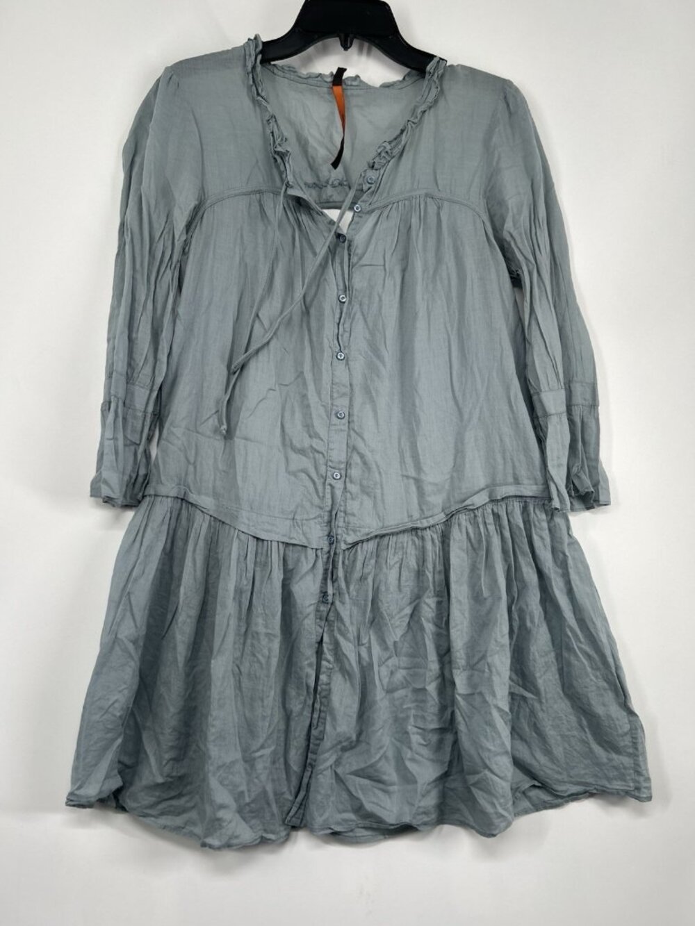 Cop.Copine Pale Blue Ruffle Button-Front Mini Dress SMALL SIZE 40  boho